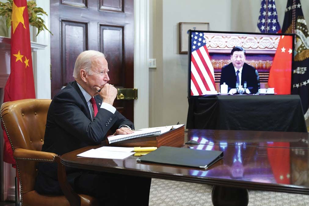 Joe Biden amerikai elnök konferenciabeszélgetése kínai kollégájával, Hszi Csin-pinggel 2021. november 15-én <br> Fotó: AFP / MANDEL NGAN 