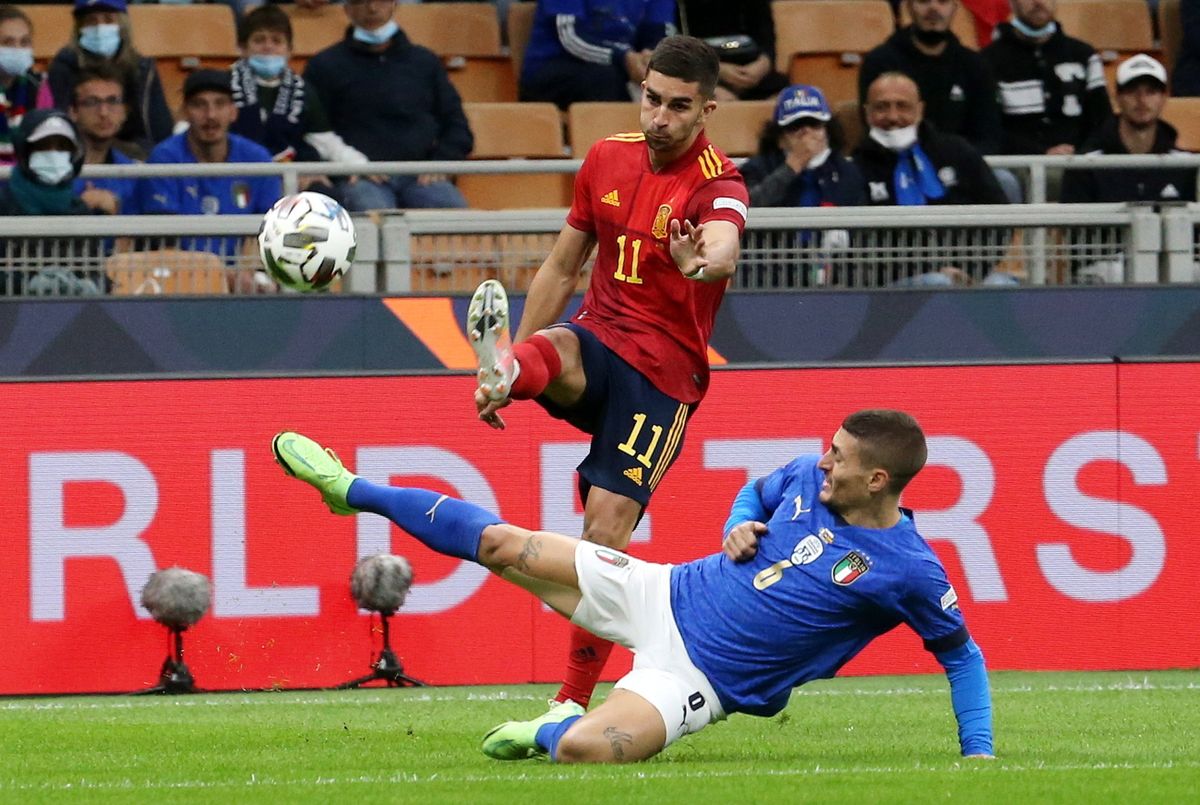 Ferrán Torres szerezte a spanyolok mindkét gólját. Fotó: MTI/EPA/ANSA/Matteo Bazzi