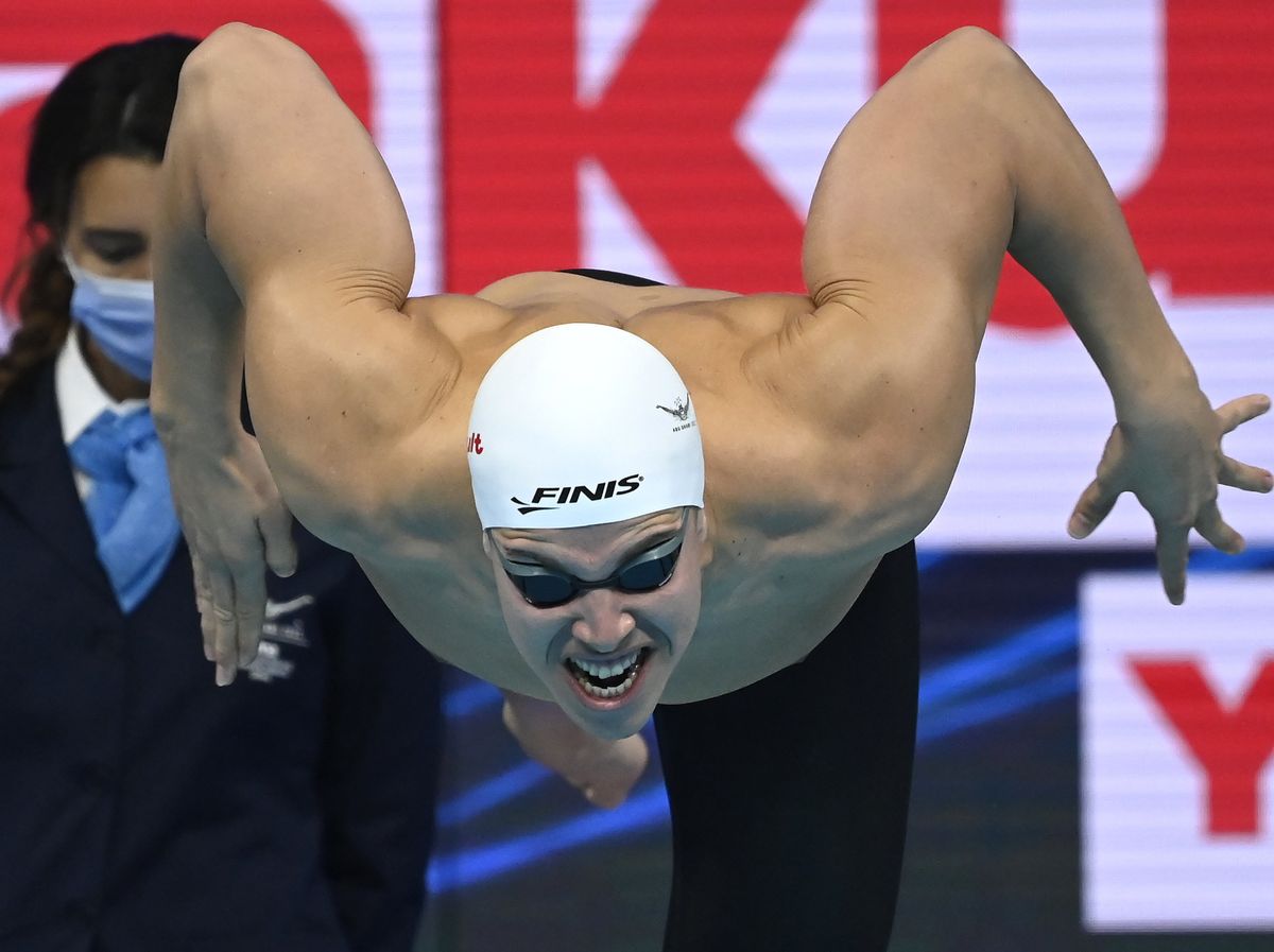 A későbbi negyedik helyezett Szabó Szebasztián a férfi 50 méteres pillangóúszás döntőjében a rövid pályás úszó-világbajnokságon Abu-Dzabiban 2021. december 20-án. MTI/Kovács Tamás