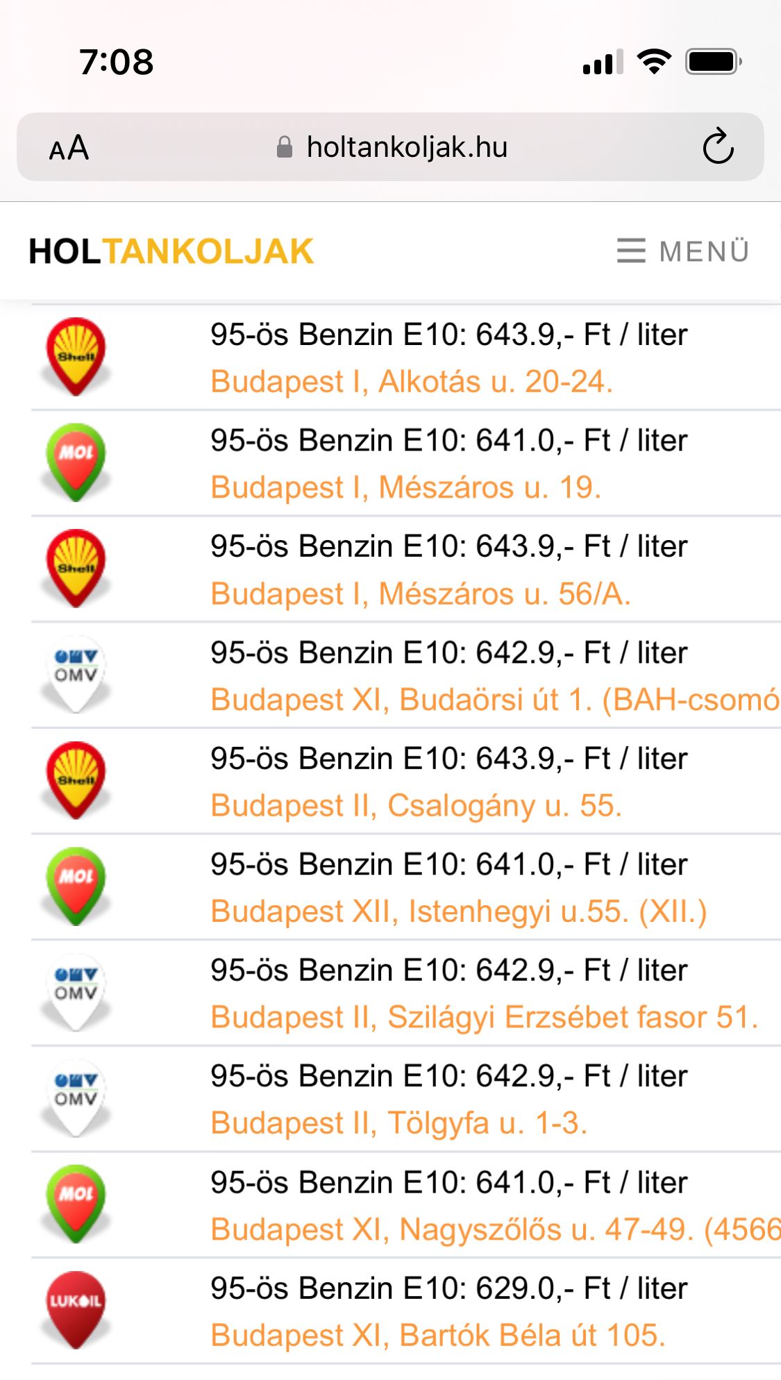 Tankol shoz a Mol benzink tjain 641 Ft a benzin 699 Ft a diesel