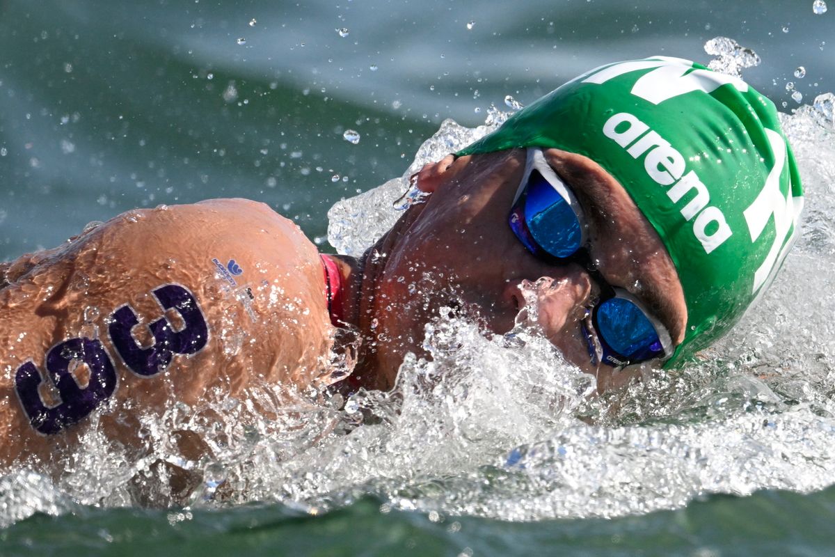 Betlehem Dávid a férfi nyíltvízi úszók öt kilométeres versenyén a vizes világbajnokságon a budakalászi Lupa-tavon 2022. június 27-én. MTI/Szigetváry Zsolt