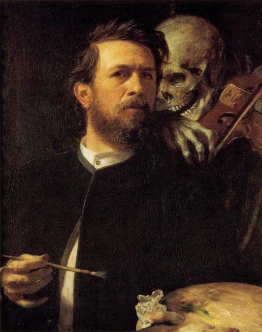 Arnold Böcklin: Önarckép a hegedülő halállal (1872).<br>Fotó: Wikipedia