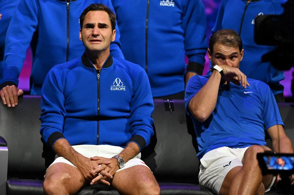 Federer és Nadal könnyei. Fotó: Glyn Kirk / AFP