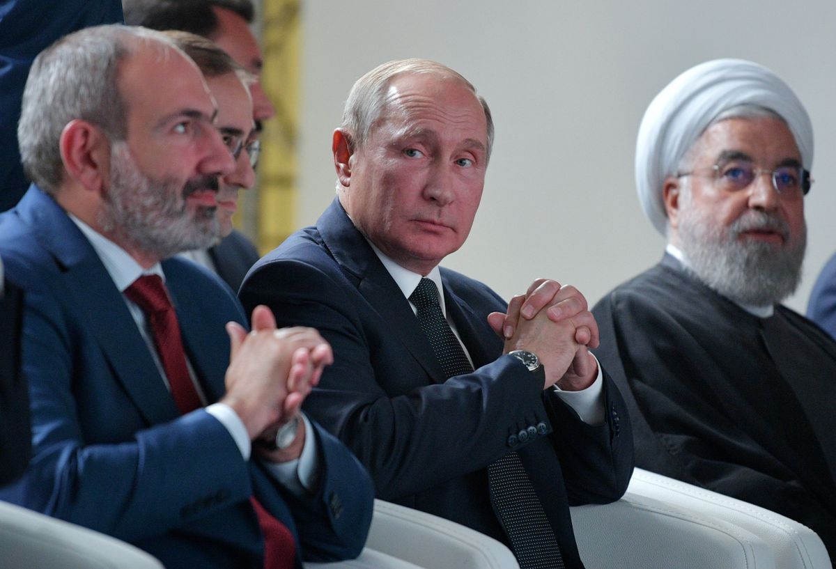 Putyin és Róhani is Jereván szövetségesei – előbbi Szíriában viszont éppen Azerbajdzsán barátjával, Erdogannal működik együtt. Fotó: MTI/EPA/Szputnyik/Kreml/Pool/Alekszej Druzsinyin