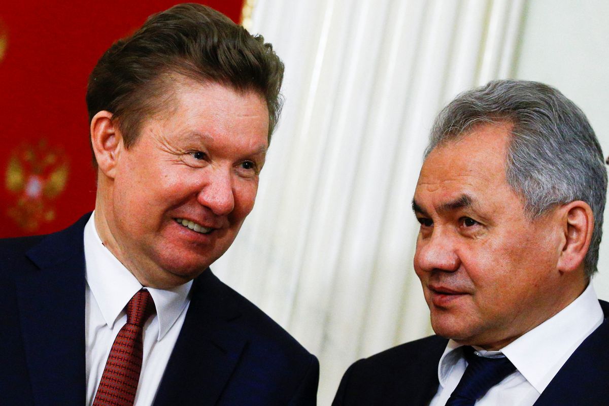 Szergej Sojgu orosz védelmi miniszter és Alekszej Miller, a Gazprom vezérigazgatója az orosz-török csúcstalálkozón a moszkvai Kremlben 2019. január 23-án    (forrás: SEFA KARACAN / Anadolu Agency via AFP)