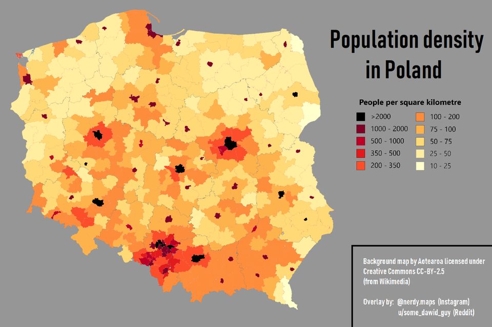 Lengyelország népsűrűségi térképe