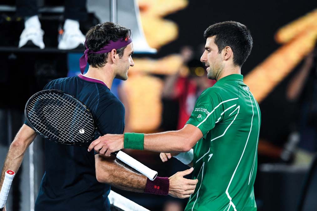 A svájci Roger Federer és Đoković a 2020-as Australian Openen Melbourne-ben. <br> Fotó: AFP / Greg Wood 