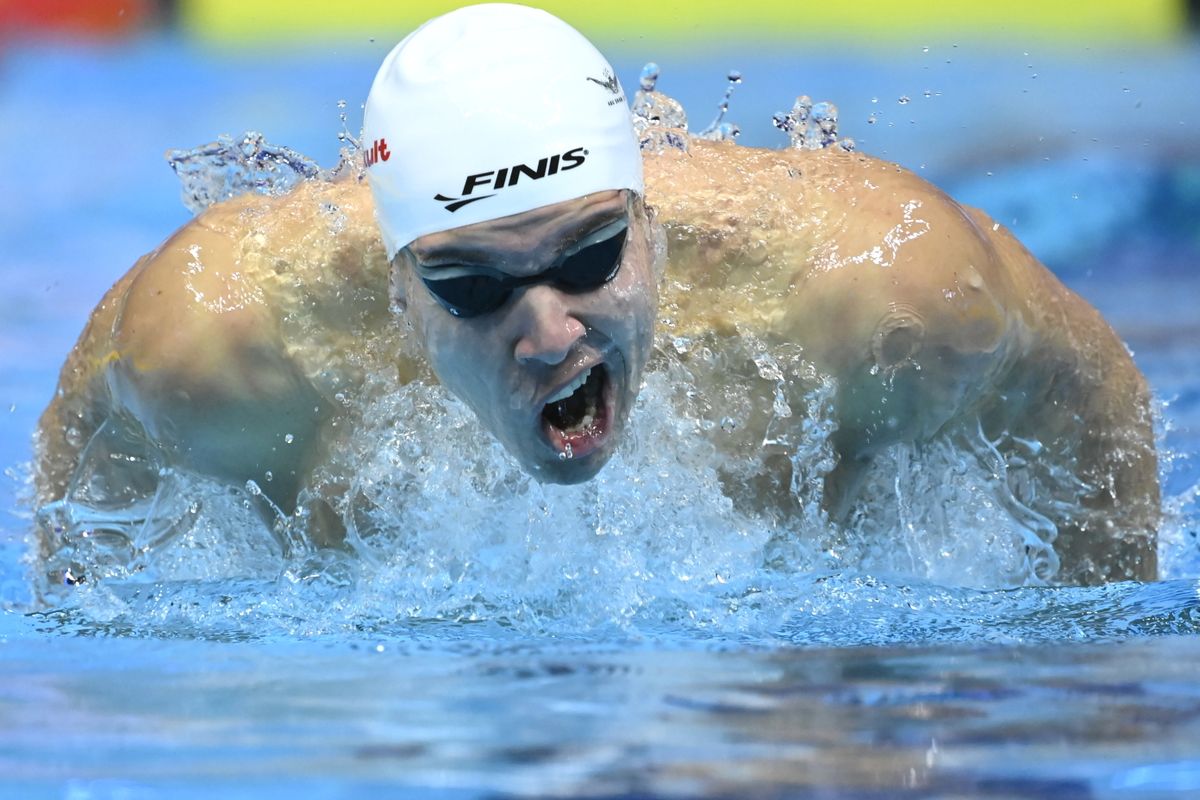 Szabó Szebasztián a férfi 100 méteres pillangóúszás előfutamában a rövid pályás úszó-világbajnokságon Abu-Dzabiban 2021. december 17-én. MTI/Kovács Tamás