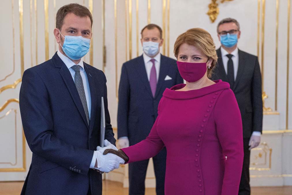 IgMatovič miniszterelnök és Zuzana Čaputová államfő. Új vezetők kerültek Szlovákia élére. <br> Fotó: REUTERS / Michal Svitok