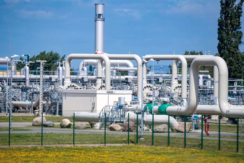 Az orosz földgázt szállító Északi Áramlat 1. vezeték fogadóállomása a németországi Lubminban. Németországban június 23-án kihirdették a földgázellátási válsághelyzet második, riasztási fokozatát az Oroszországból érkező szállítások jelentős csökkenése miatt <br> Fotó: MTI / AP / DPA / Stefan Sauer  