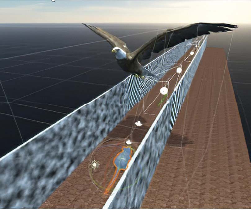 Egér számára generált virtuális labirintus egy repülő sassal