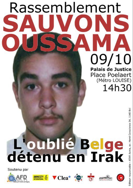 Az Oussama Atar melletti 2010-es tüntetés plakátja