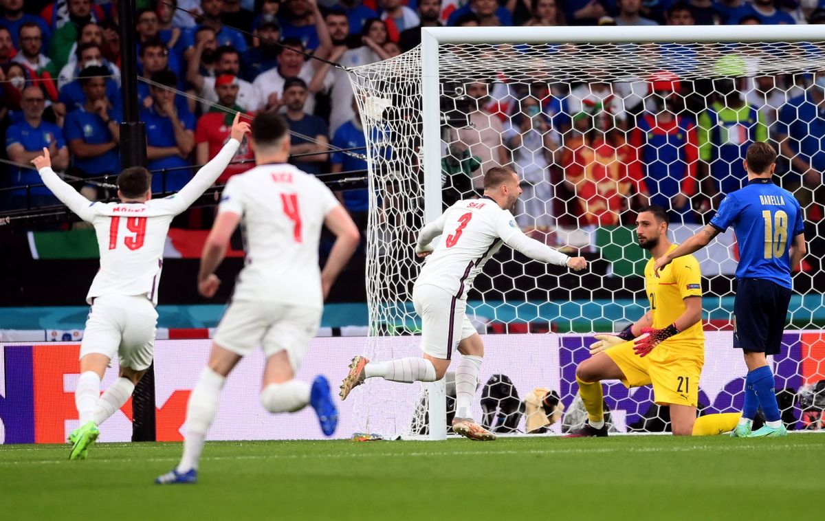 Angol gólöröm az EURO2020 döntőjében. Fotó: MTI/EPA/AFP Pool/Laurence Griffith