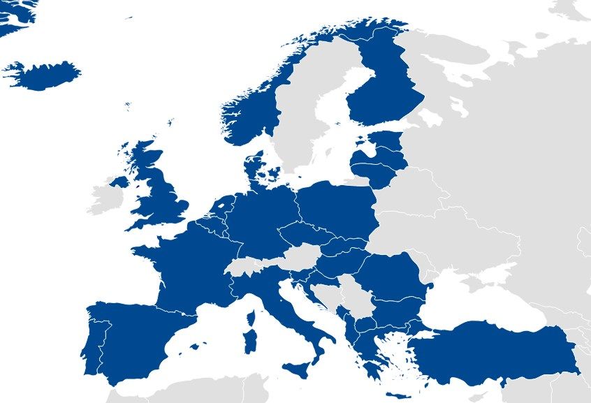 A NATO európai tagországainak térképe (forrás: Wikipedia)