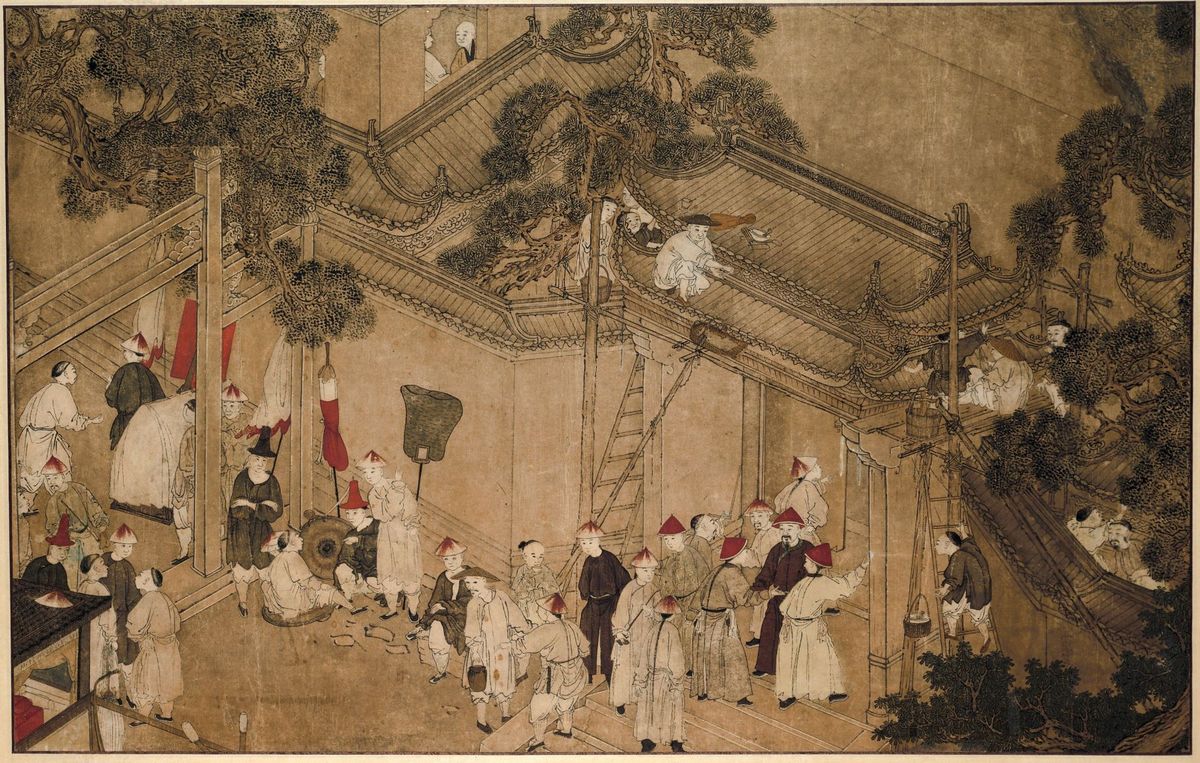 Templom építőmunkásokkal (1700-1800, Kína)