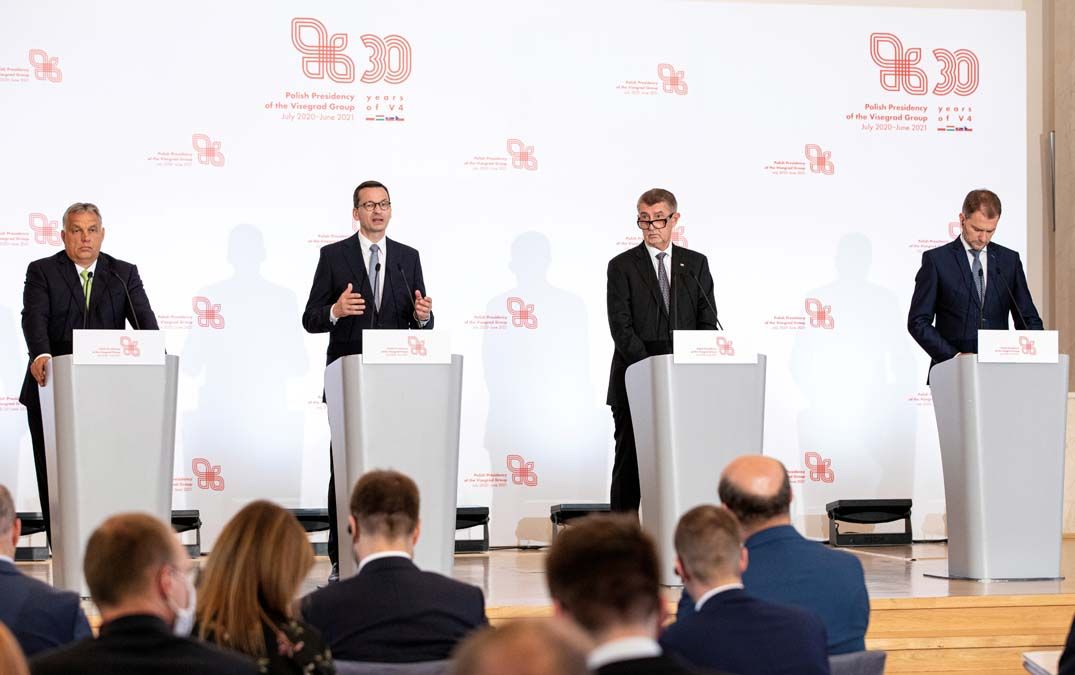 V4-csúcstalálkozó 2020. július 3-án Varsóban. <br> Fotó: Reuters / Agencja Gazeta