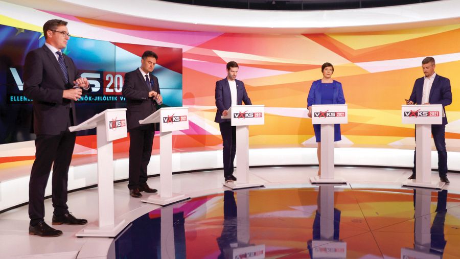  2021. szeptember 12-én az ATV-n rendezték az ellenzéki előválasztás első miniszterelnök-jelölti vitáját <br> Fotó: ATV.hu