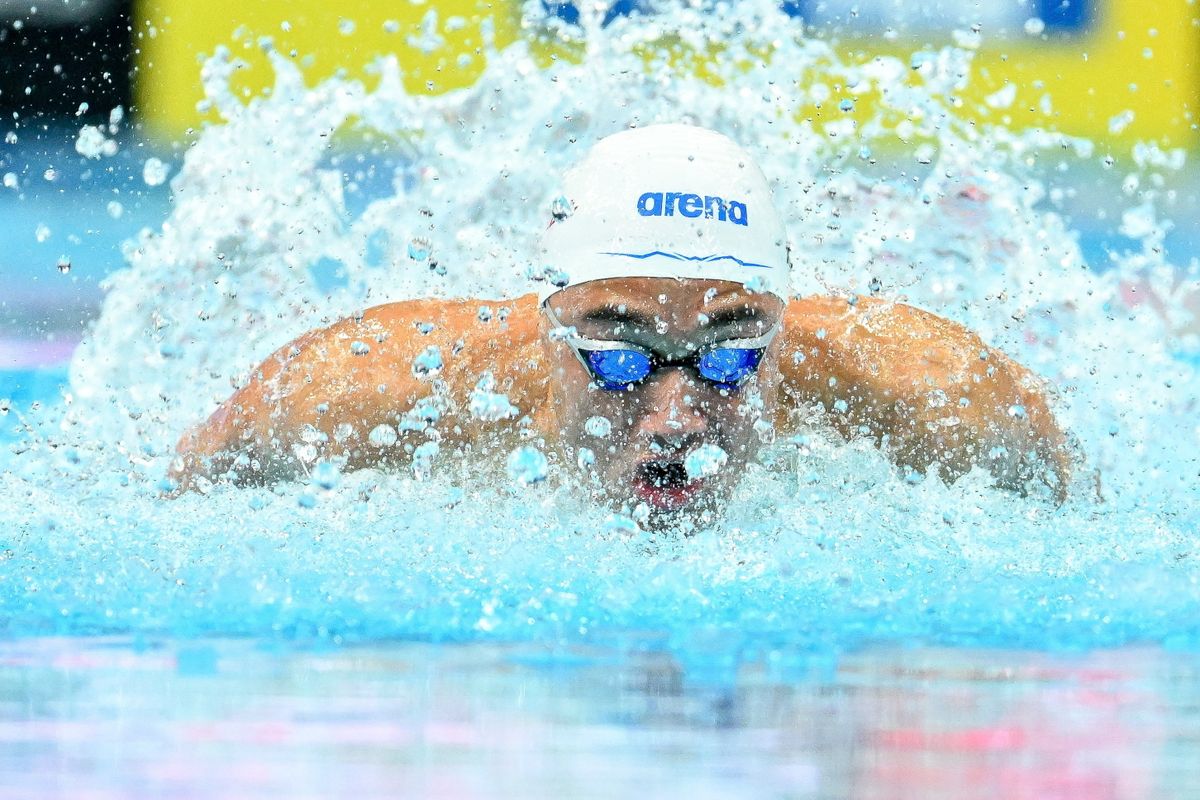 Milák Kristóf a férfi 100 méteres pillangóúszás előfutamában a vizes világbajnokságon a Duna Arénában 2022. június 23-án. MTI/Illyés Tibor