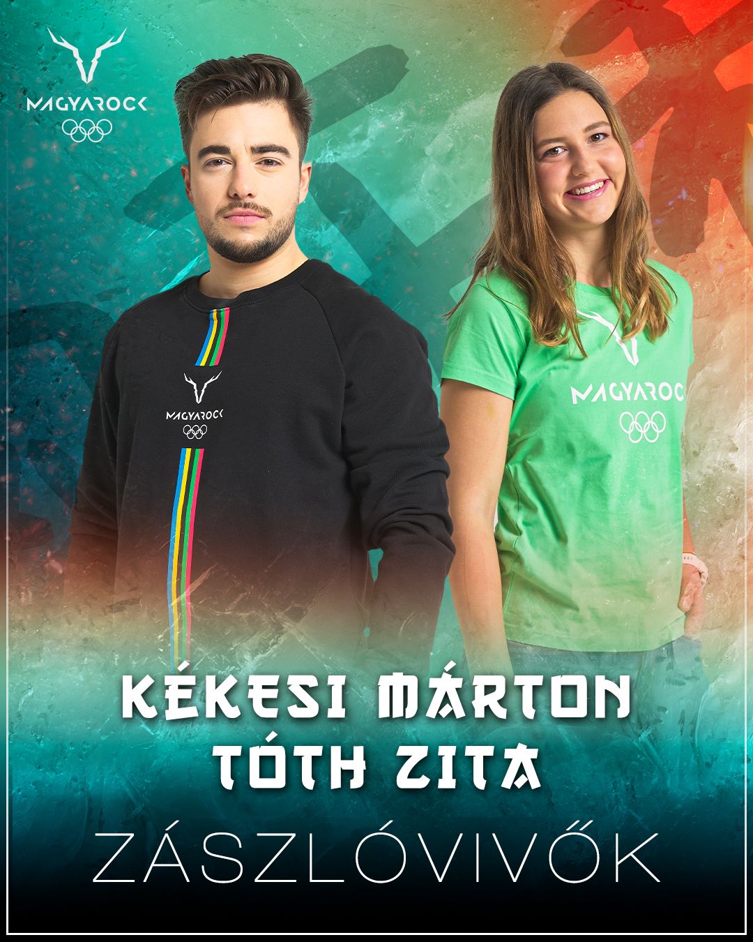 Kékesi Márton és Tóth Zita viszi a magyar zászlót a 2022-es pekingi téli olimpia megnyitóünnepségén. Fotó: Magyarock - Olympic Team Hungary Facebook-oldala