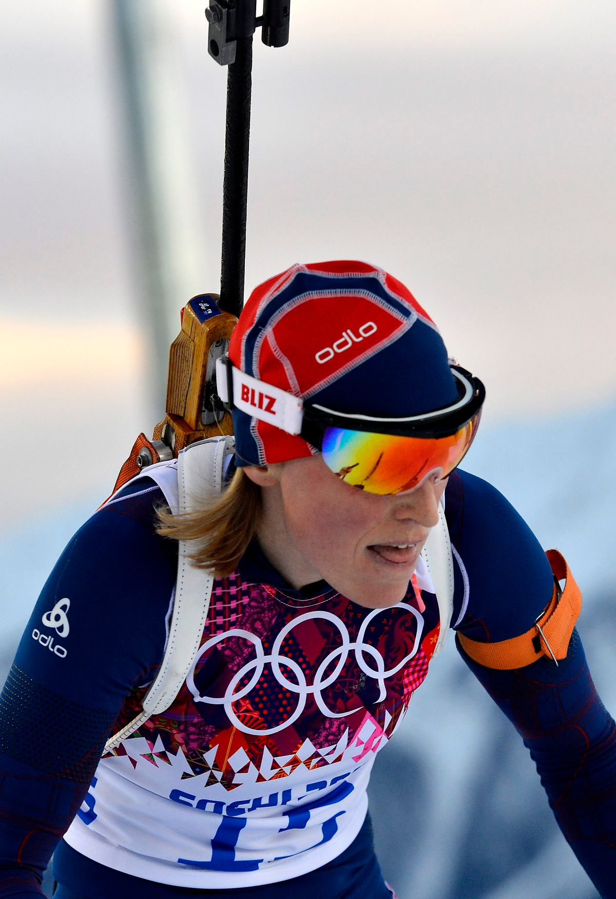A norvég Tora Berger a női biatlonosok 15 kilométeres számában a szocsi téli olimpián Krasznaja Poljanában, a Laura Sífutóközpontban 2014. február 14-én. Fotó: MTI Fotó: Illyés Tibor