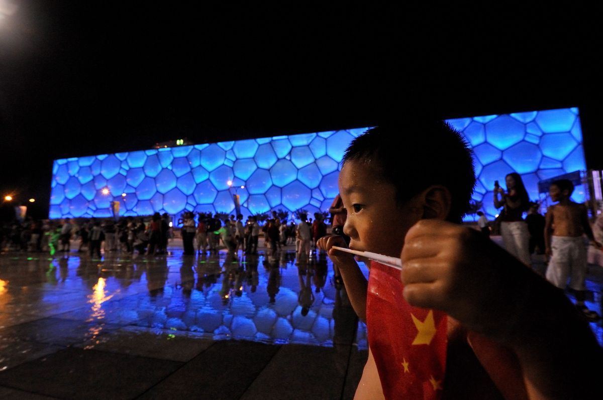 A 2008-as pekingi nyári olimpia emblematikus Vízkockája. Fotó: MTI / Koszticsák Szilárd