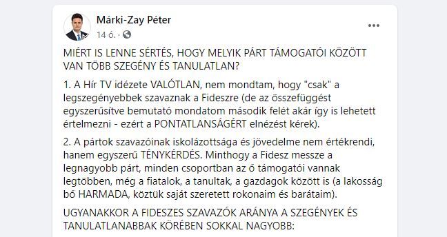 Az említett bejegyzés vonatkozó részlete.<br>Fotó: Facebook