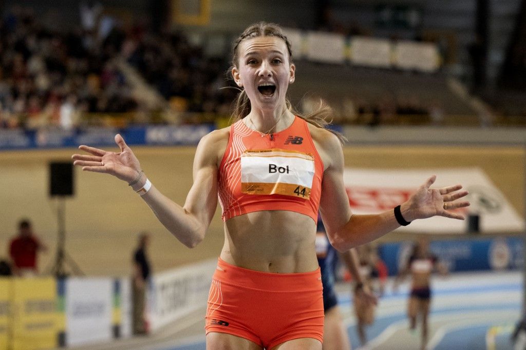 A képem: Femke Bol, a női 400 méteres fedett pályás síkfutás új világcsúcstartója. Fotó: Olaf KRAAK / ANP / AFP