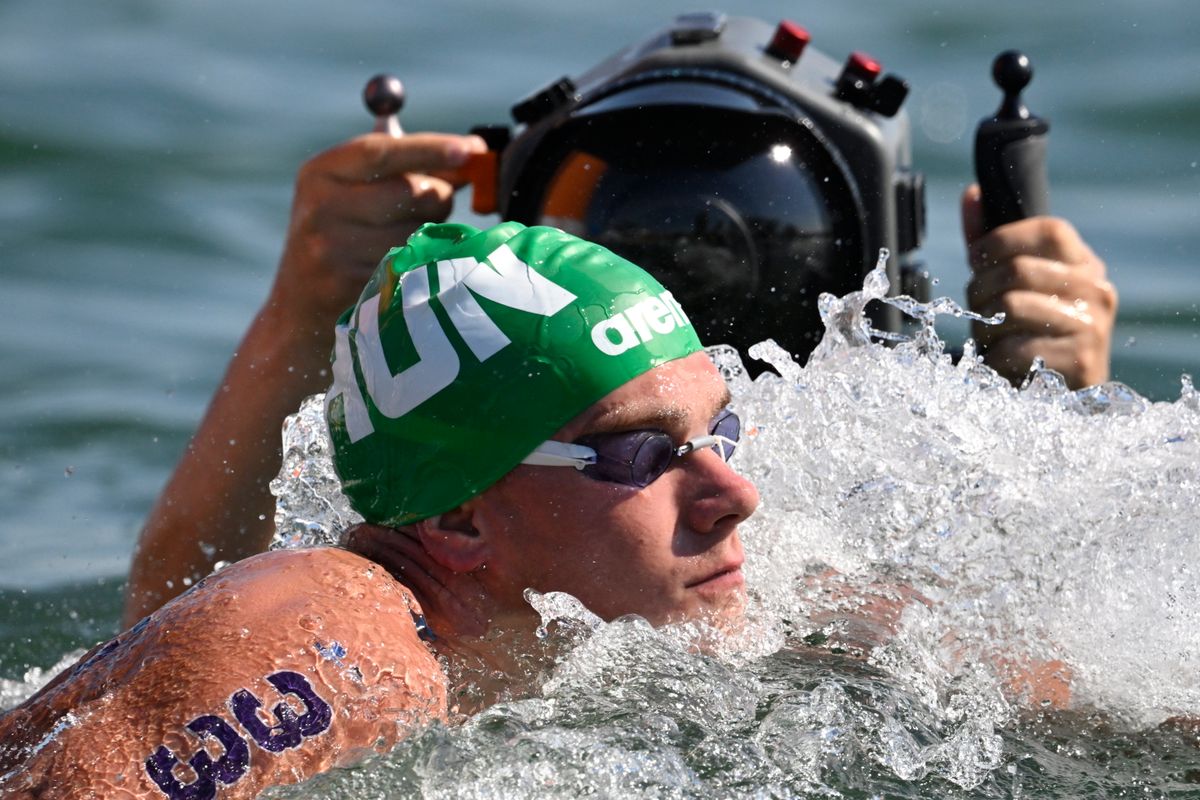 Rasovszky Kristóf a férfi nyílt vízi úszók öt kilométeres versenyén a vizes világbajnokságon a budakalászi Lupa-tavon 2022. június 27-én. MTI/Szigetváry Zsolt