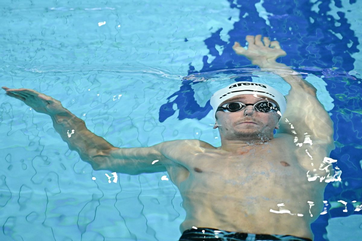 Bohus Richárd a férfi 50 méteres hátúszás előfutamában a vizes világbajnokságon a Duna Arénában 2022. június 24-én. MTI/Illyés Tibor