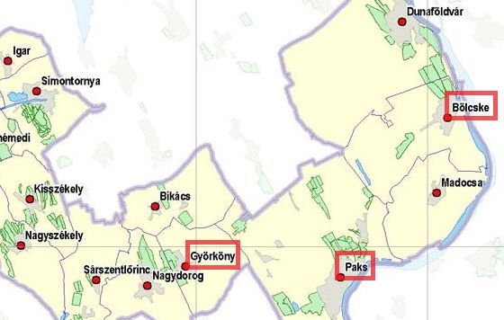 A három település a borvidéki térképen
