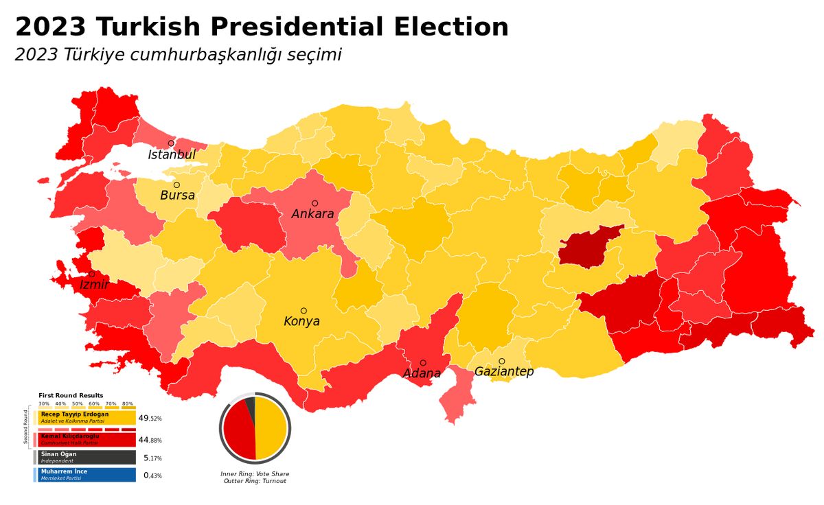 Az elnökválasztás első fordulójának térképe (forrás: Wikipedia)