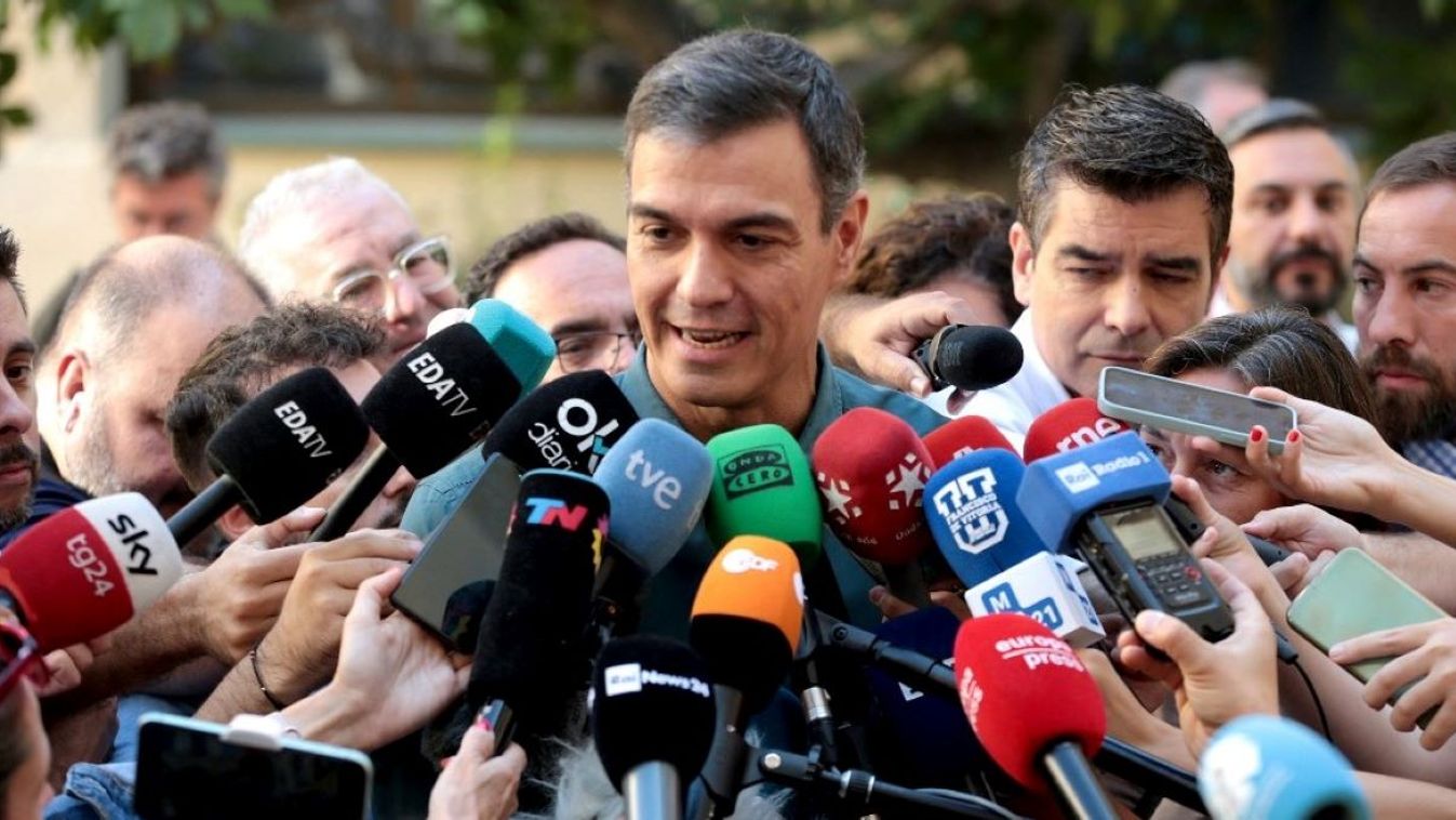 Spanish Prime Minister and Socialist Workers' Party Leader Pedro Sanchez speaks to press members ahead of the his vote for the July 23 general elections in Madrid, Spain on July 23, 2023.