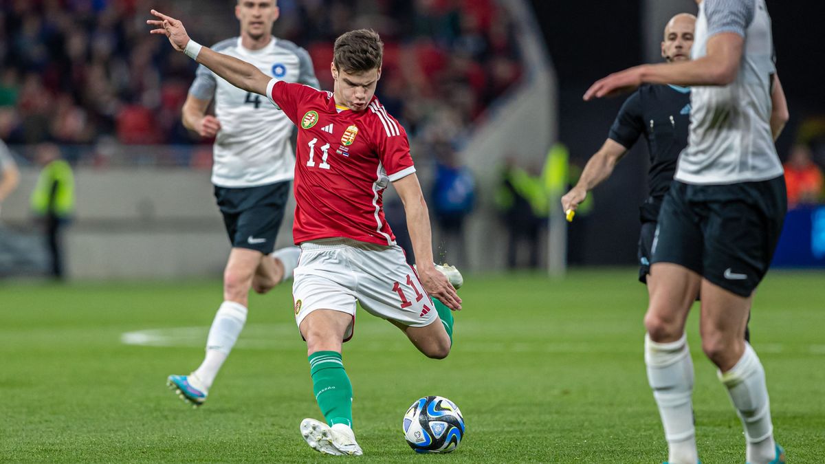 Kerkez Milos a magyar labdarúgó-válogatott játékosa a Puskás Arénában az Észtország elleni barátságos mérkőzésen