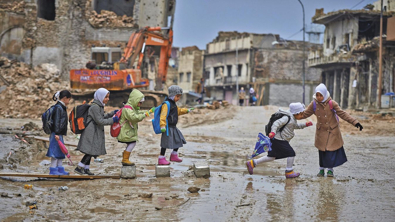 Girls go to school in Mosul