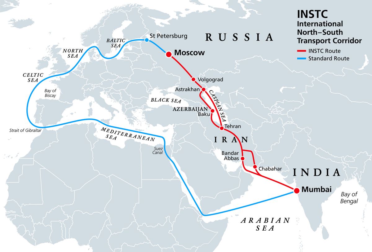 INSTC, International North–South Transport Corridor, political map