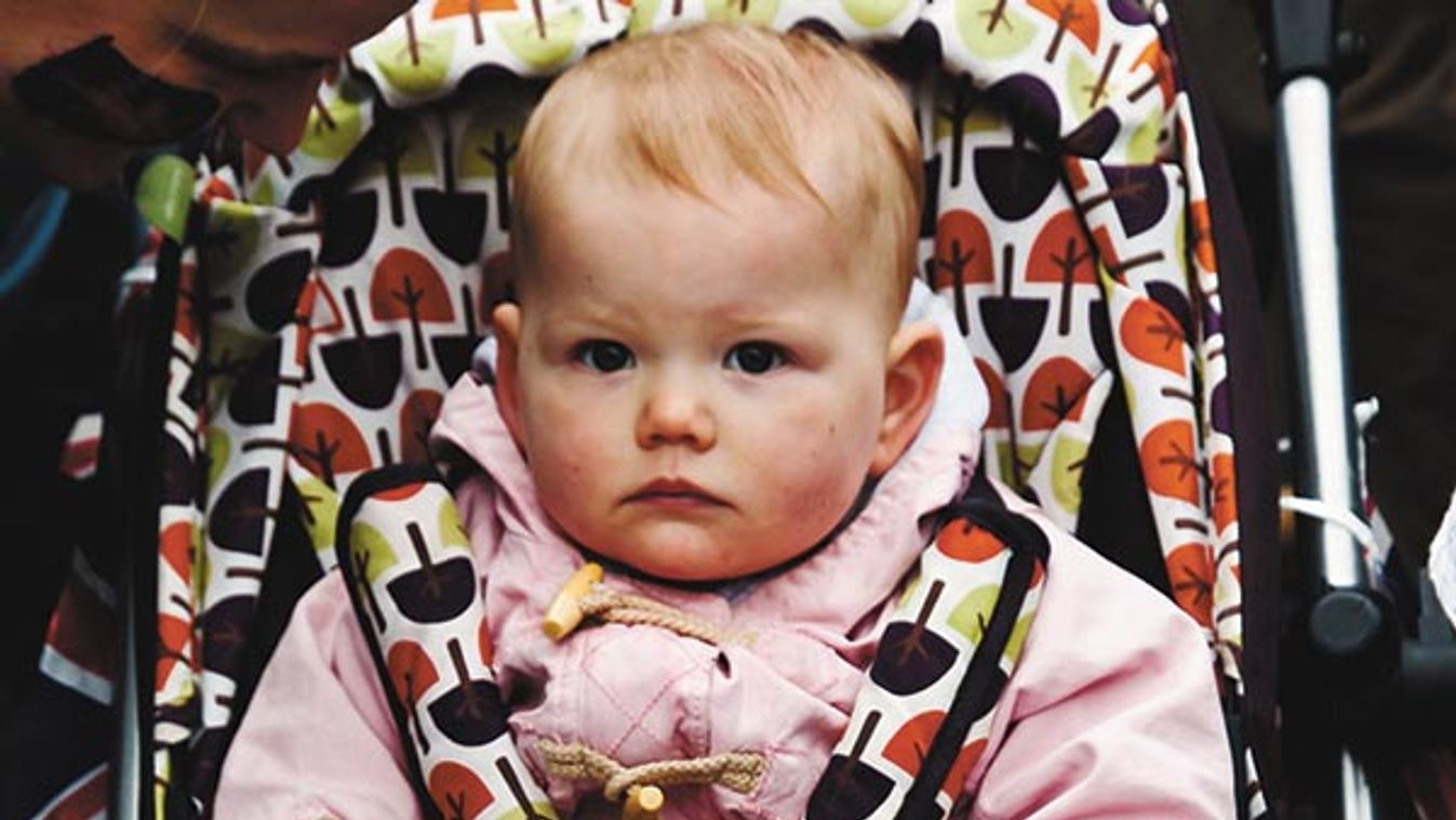 Baby in a pram with Union Jack during Queen Elisabeth II Diamond Jubilee celebration in London, Engl