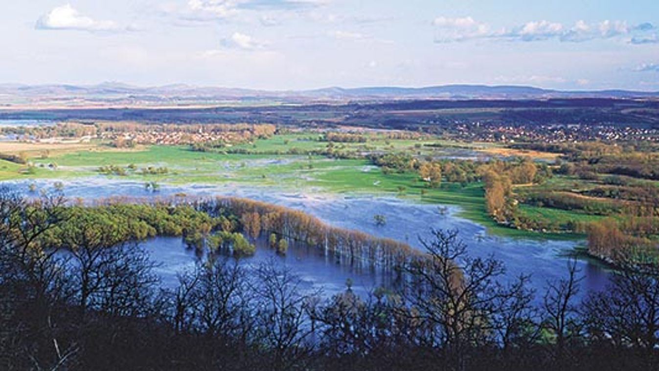 Slovakia. Looking southeast over the River Ipel forming border from Slovakia into northern Hungary e