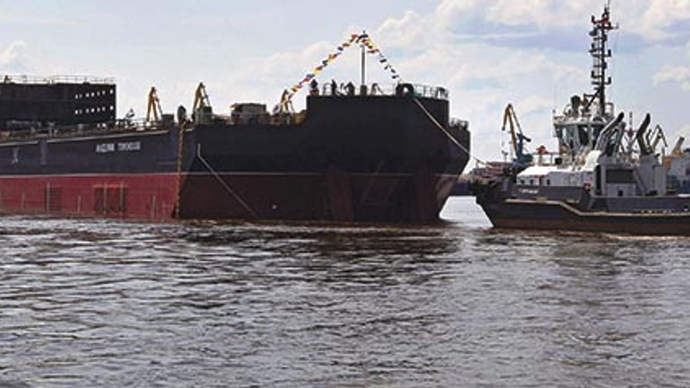 he Akademik Lomonosov, a floating nuclear power station, is launched at Baltiyskiy shipyard in St. Petersburg