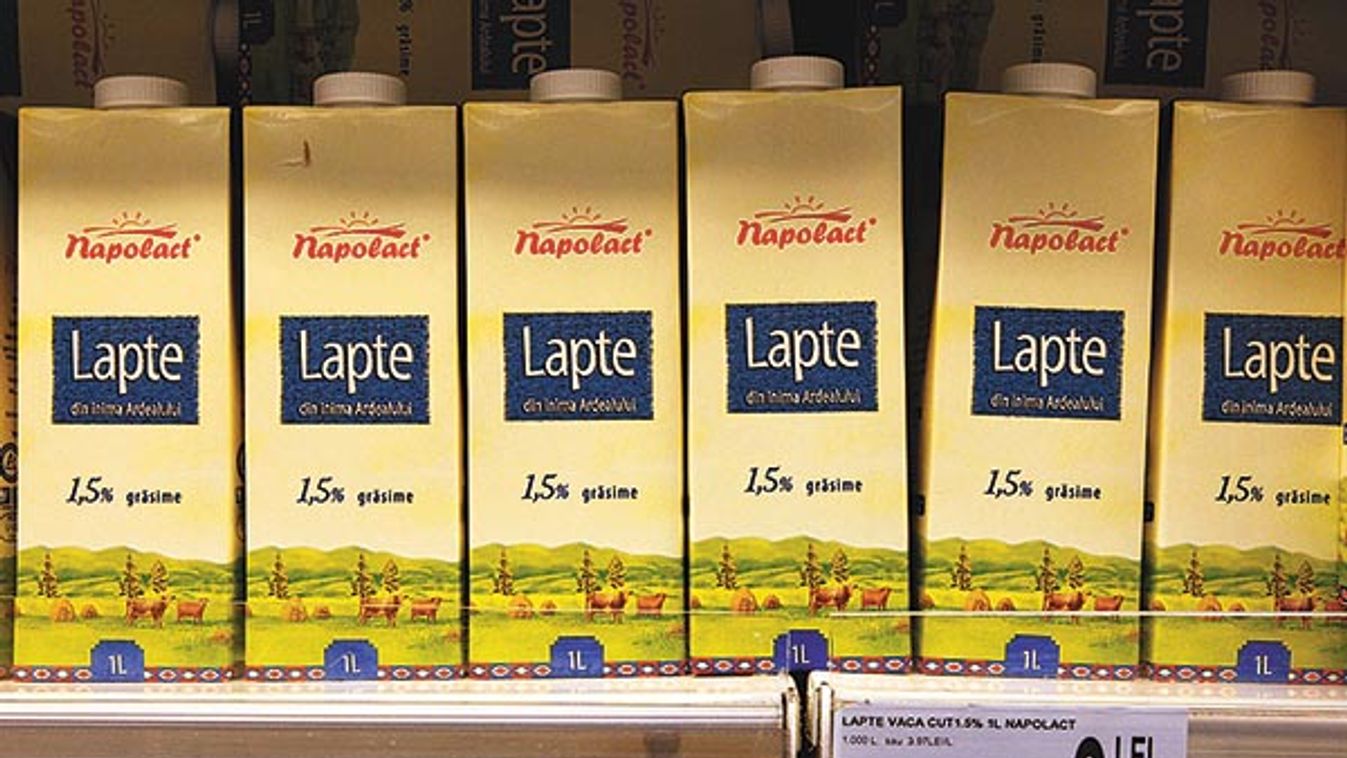 Locally produced milk is displayed to be sold in a supermarket in Bucharest