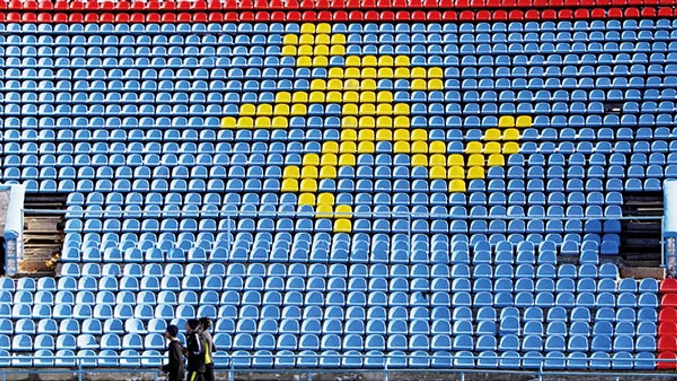 Sportsmen train at a local stadium in the southern city of Stavropol