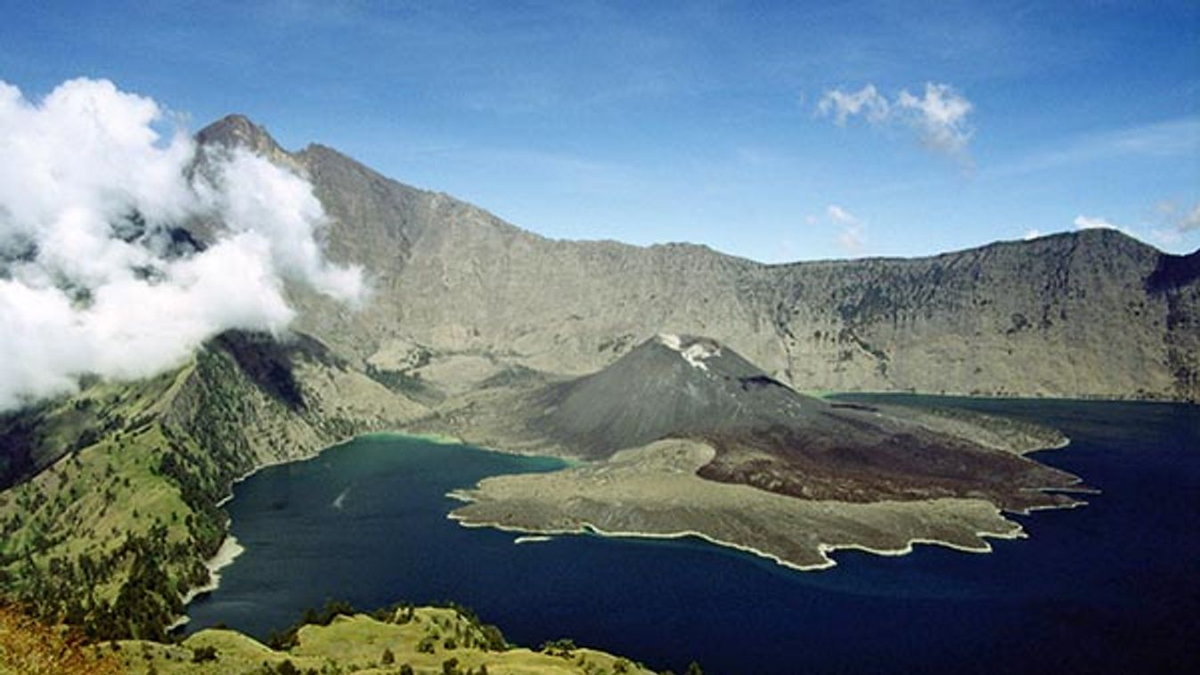 Clouds over the crater rim of Mount Rinjani Lombok Indonesia South East Asia