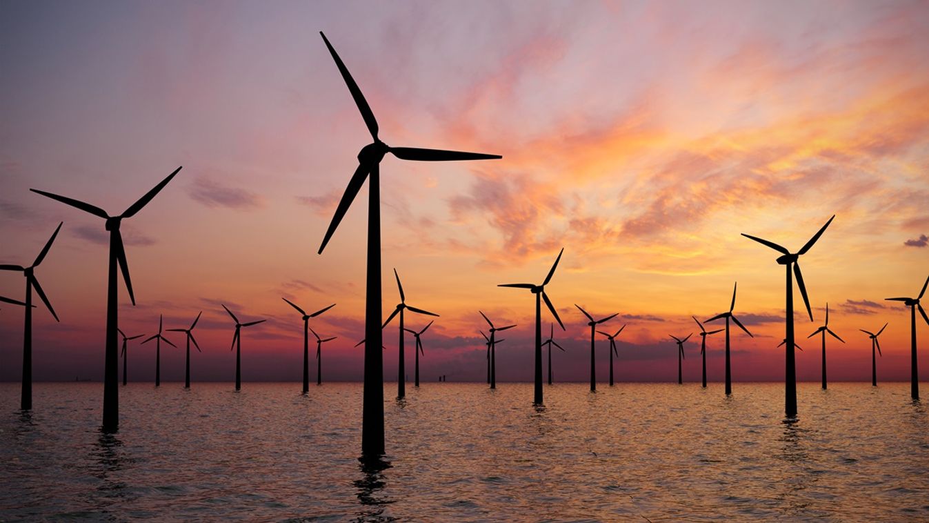 Offshore,Wind,Turbines,Farm,At,Sunset