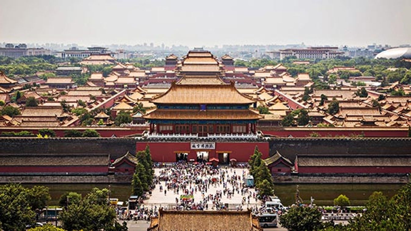 Aerial view of the Forbidden City as seen from Prospect Hill in Jing Shan Park during summer in Beij