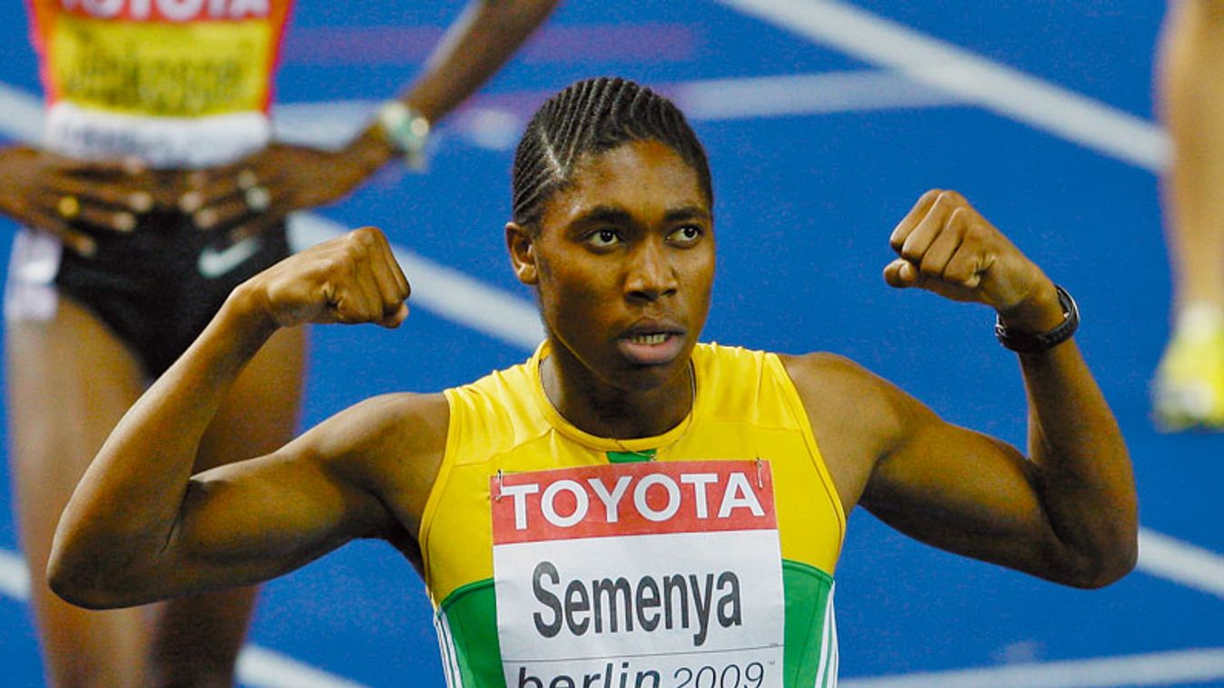 Semenya of South Africa celebrates after she won the women's 800 metres final during the world athletics championships at the Olympic stadium in Berlin