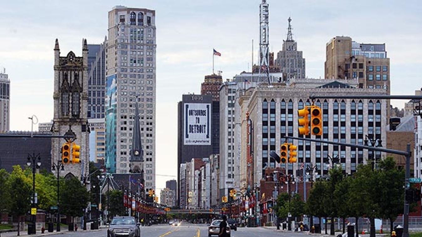 Downtown Detroit is seen looking south along Woodward Avenue in Detroit