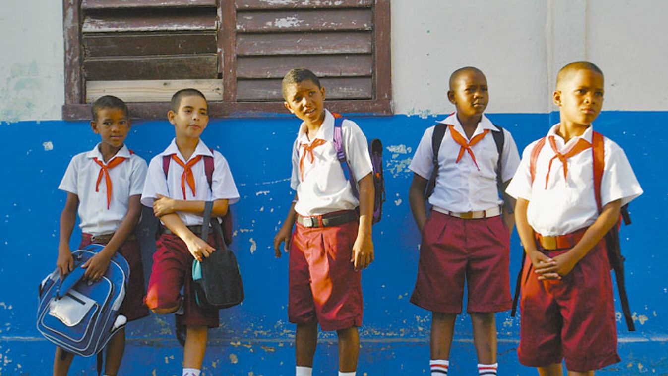 Students attend a ceremony on the first day of classes at Roberto Poland school in Havana