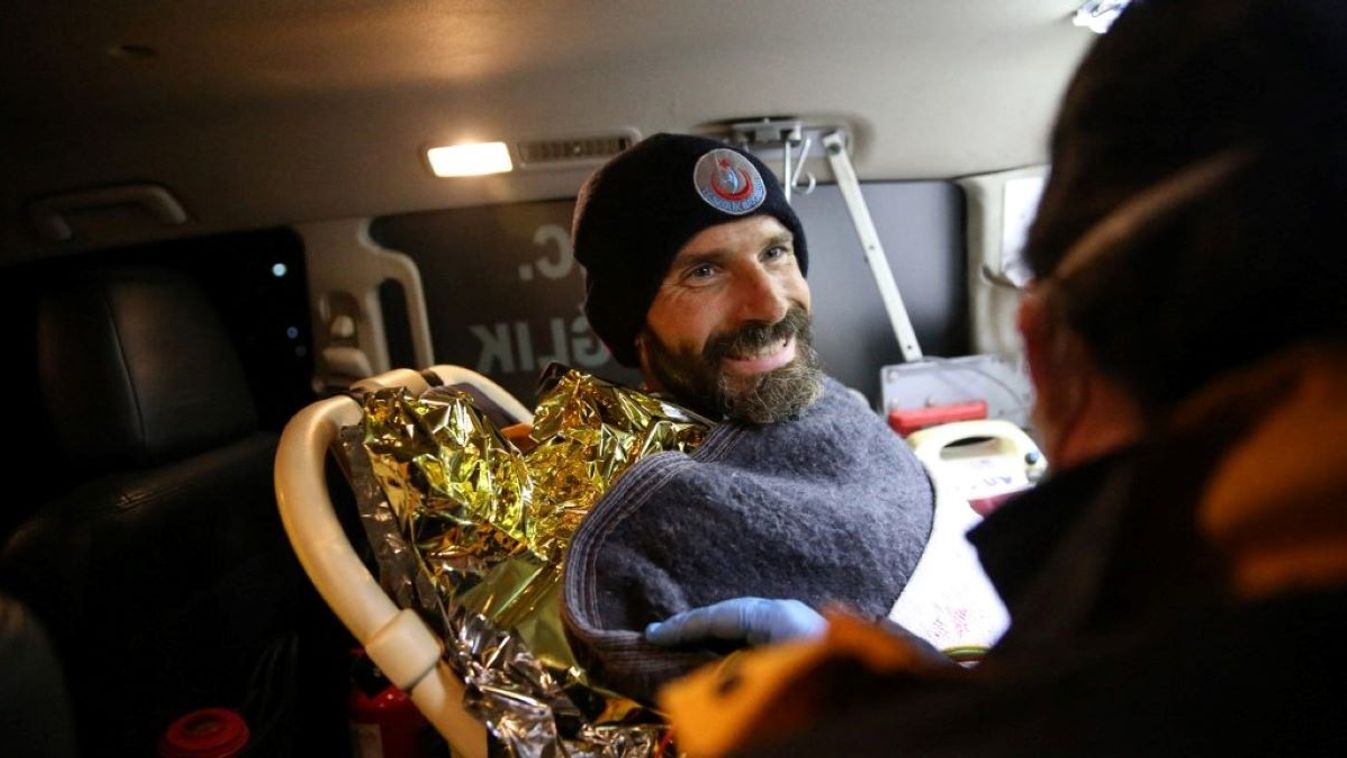  American explorer Mark Dickey, who was trapped underground in a cave, is transported to an ambulance on a stretcher after he was rescued in Mersin, Turkiye on September 12, 2023.