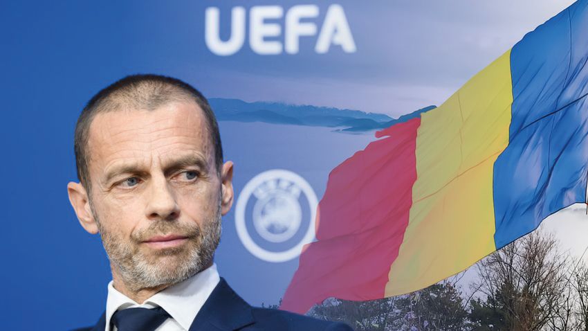 Nyon, 2022. április 7.
Aleksander Ceferin, az Európai Labdarúgó-szövetség, az UEFA elnöke a szervezet felügyelőbizottsági ülését követő sajtótájékoztatón az UEFA nyoni székházában 2022. április 7-én,  meg Románia nemzeti lobogója.
MTI/EPA/Keystone