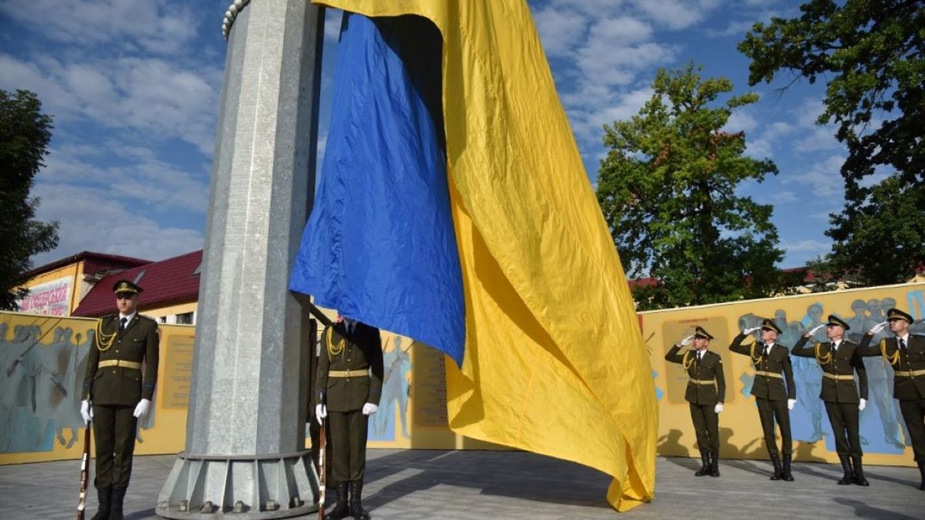 The ceremony of raising the Ukrainian flag on the largest flagpole in the city during the celebration of the National Flag Day of Ukraine in Lviv, Ukraine on August 23, 2023. 