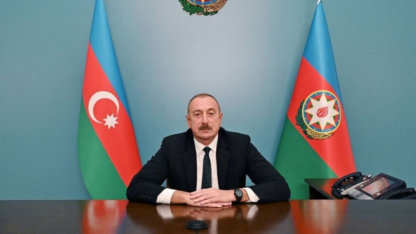 Azerbaijani President Ilham Aliyev addresses to the nation after 'anti-terror activities' organized by the Azerbaijani army in Karabakh, which resulted in a ceasefire in Baku, Azerbaijan on September 20, 2023.